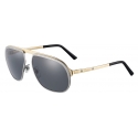 Cartier - Aviator - Metallo Rutenio Oro Champagne Grigio - Santos de Cartier - Occhiali da Sole - Cartier Eyewear