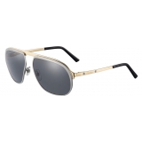 Cartier - Aviator - Metallo Rutenio Oro Champagne Grigio - Santos de Cartier - Occhiali da Sole - Cartier Eyewear