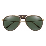 Cartier - Aviator - Metal Wood Carbon Gold Champagne Green - Santos de Cartier - Sunglasses - Cartier Eyewear
