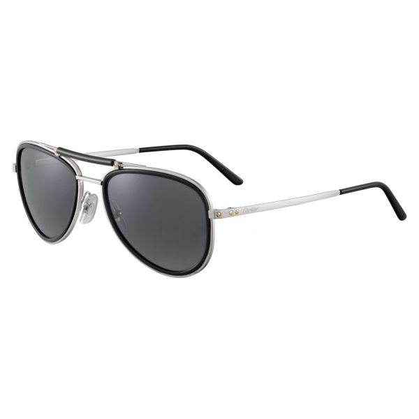 Cartier - Aviator - Metal Platinum Polarized Grey - Santos de Cartier - Sunglasses - Cartier Eyewear