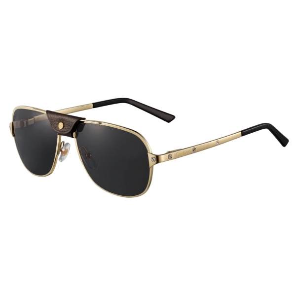 Cartier - Aviator - Metal Gold Champagne Polarized Grey - Santos de Cartier - Sunglasses - Cartier Eyewear