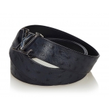 Louis Vuitton Vintage - Ostrich Leather Initiales Belt - Blu Navy - Cintura in Pelle - Alta Qualità Luxury