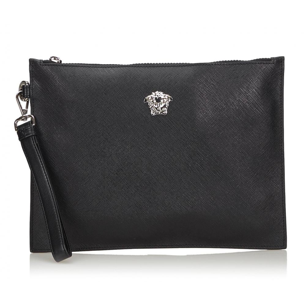 La medusa leather clutch bag Versace Black in Leather - 22558882