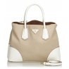 Prada Vintage - Canvas Double Cuir Satchel Bag - Brown Beige - Leather Handbag - Luxury High Quality