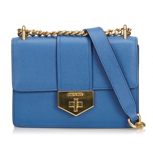 Mini Leather Crossbody Bag in Blue - Prada