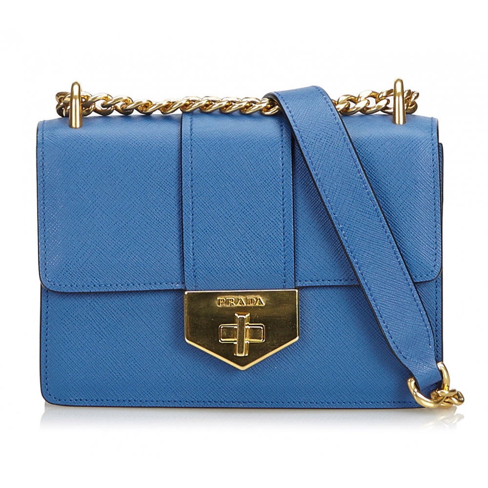 Prada Saffiano Lux Crossbody Bag - Blue Crossbody Bags, Handbags