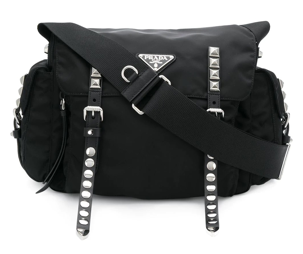 Prada Prada Black Nylon Shoulder Bag with Studding