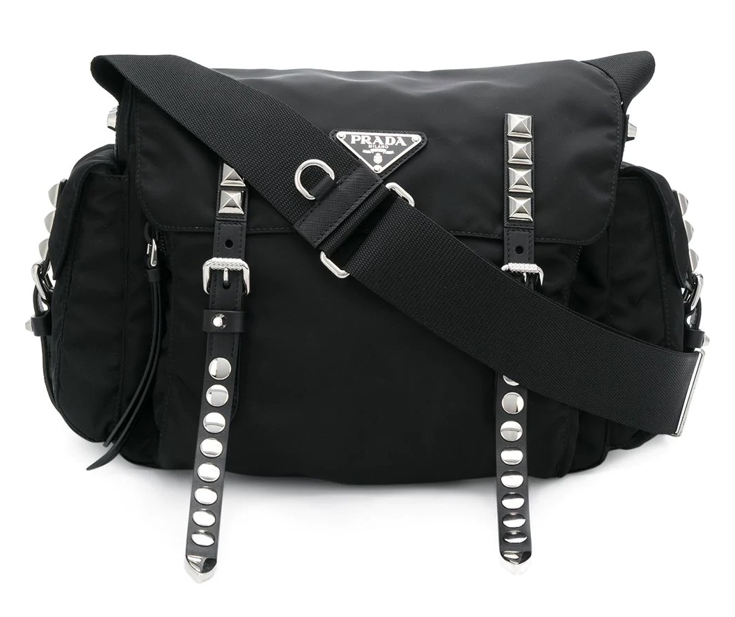 prada studded nylon messenger bag