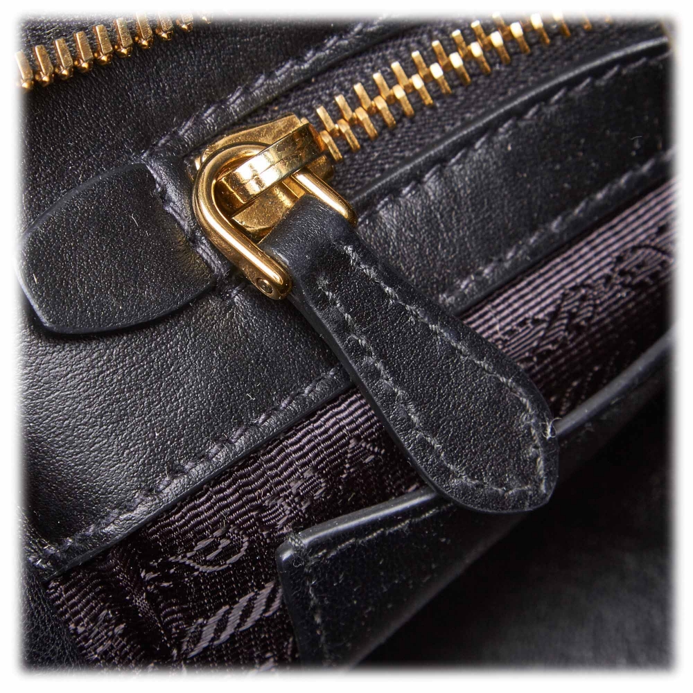 Prada Vintage - Saffiano Leather Esplanade Tote Bag - Black - Leather ...