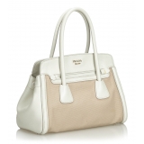 Prada Vintage - Saffiano Trimmed Canvas Handbag Bag - Marrone Beige - Borsa in Pelle - Alta Qualità Luxury