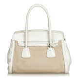 Prada Vintage - Saffiano Trimmed Canvas Handbag Bag - Marrone Beige - Borsa in Pelle - Alta Qualità Luxury