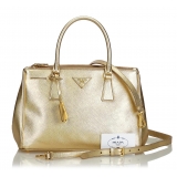Prada Vintage - Leather Saffiano Galleria Handbag Bag - Oro - Borsa in Pelle - Alta Qualità Luxury