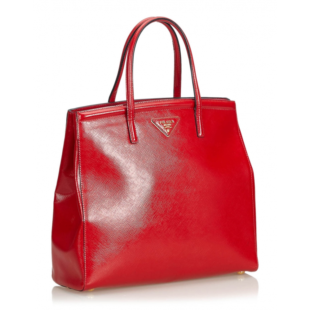 Prada Vintage - Saffiano Vernice Leather Satchel Bag - Red - Leather