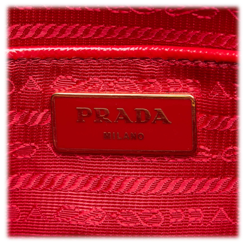 Prada Saffiano Rosso Vernice Shopping Tote $4900 Logo Red Patent Dust Bag