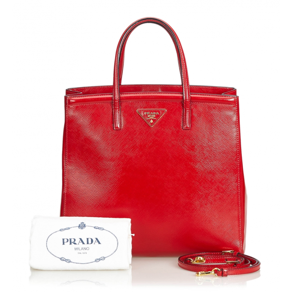 Prada Vintage - Saffiano Vernice Leather Satchel Bag - Red - Leather