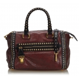 Prada Vintage - Studded Leather Craquele Satchel Bag - Black Bordeaux Red - Leather Handbag - Luxury High Quality