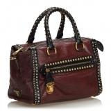 Prada Vintage - Studded Leather Craquele Satchel Bag - Black Bordeaux Red - Leather Handbag - Luxury High Quality