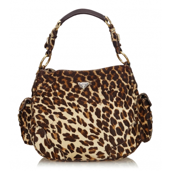 Prada Vintage - Leopard Print Pony Hair Shoulder Bag - Marrone - Borsa in Pelle - Alta Qualità Luxury