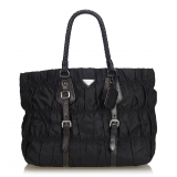 Prada Vintage - Gathered Nylon Handbag Bag - Black - Leather Handbag - Luxury High Quality
