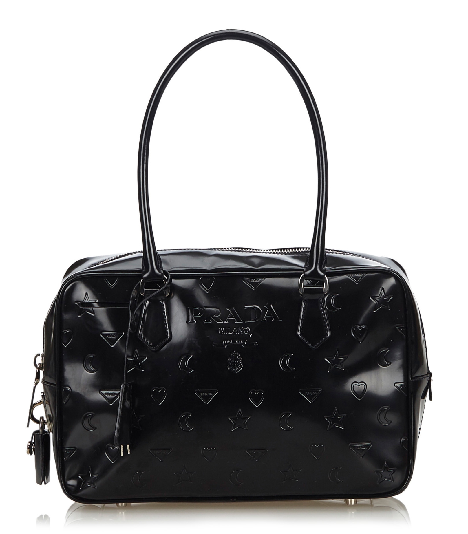 prada embossed logo leather handbag