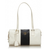 Prada Vintage - Perforated Saffiano Fori Striped Bauletto Bag - White Black - Leather Handbag - Luxury High Quality