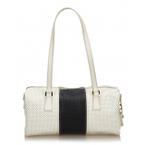 Prada Vintage - Perforated Saffiano Fori Striped Bauletto Bag - White Black - Leather Handbag - Luxury High Quality
