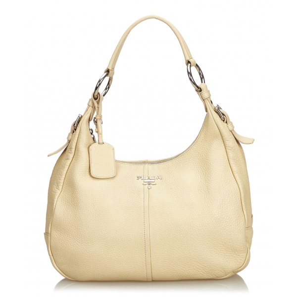 Prada Vintage - Vitello Daino Leather Shoulder Bag - White Ivory - Leather Handbag - Luxury High Quality