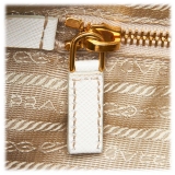 Prada Vintage - Perforated Saffiano Fori Striped Bauletto Bag - White Black - Leather Handbag - Luxury High Quality