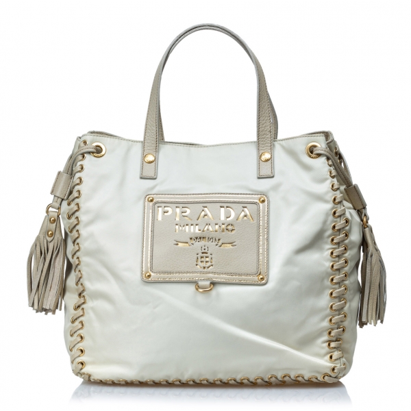Prada Vintage - Nylon Tote Bag - Bianco Avorio - Borsa in Pelle - Alta Qualità Luxury