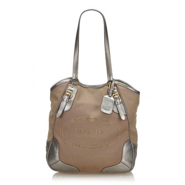 Prada Vintage - Canapa Canvas Tote Bag - Brown Beige - Leather Handbag - Luxury High Quality