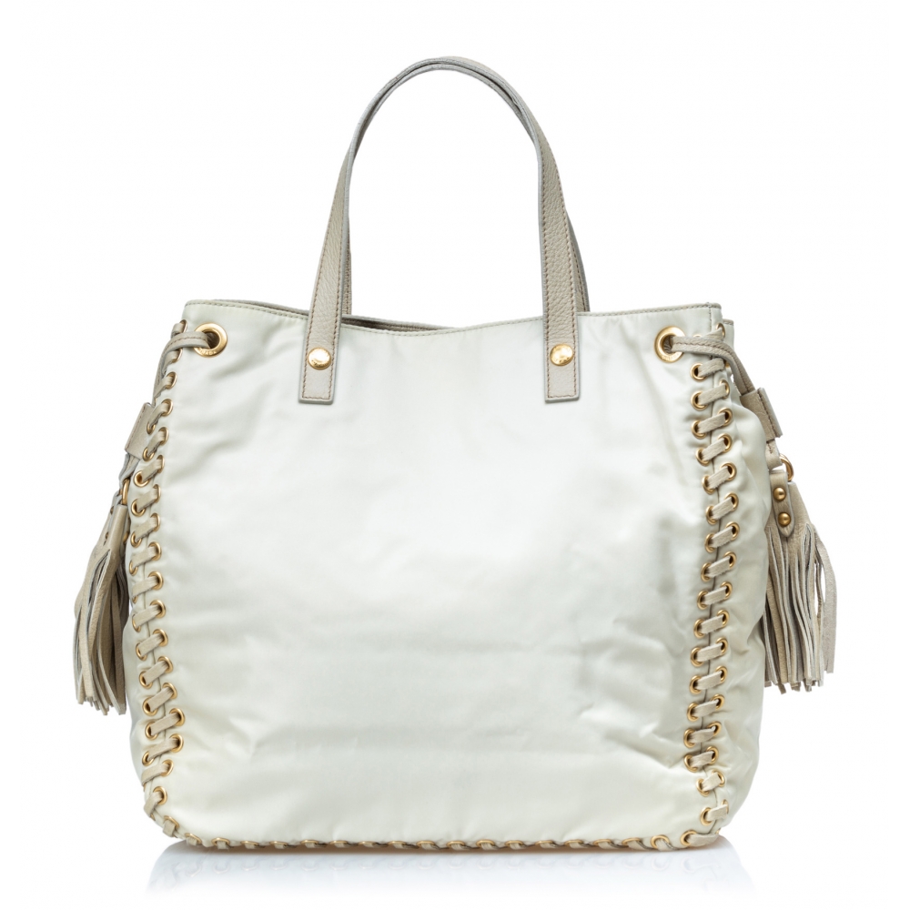 Prada Vintage - Nylon Tote Bag - White Ivory - Leather Handbag - Luxury ...