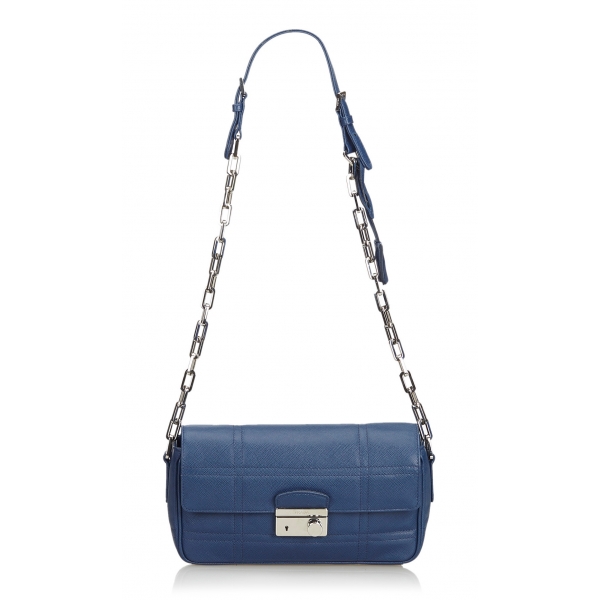 Prada Vintage - Leather Chain Shoulder Bag - Blu - Borsa in Pelle - Alta Qualità Luxury