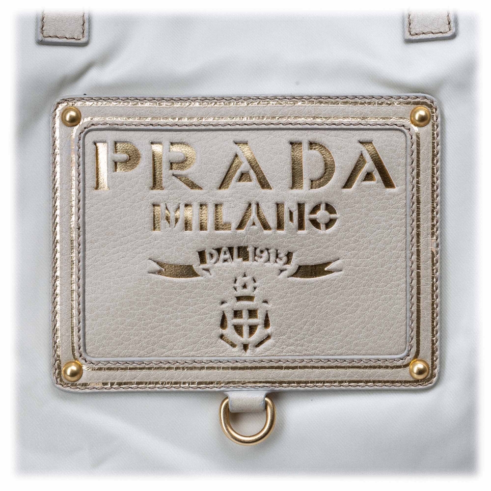 Prada Vintage - Nylon Tote Bag - White Ivory - Leather Handbag