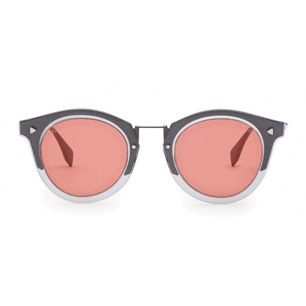 Fendi - FF - Occhiali da Sole Rotondi - Grigio Scuro Rutenio - Occhiali da Sole - Fendi Eyewear