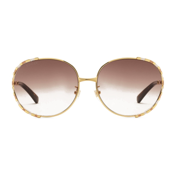 Gucci - Round Metal Sunglasses - Gold Beige Ivory - Gucci Eyewear