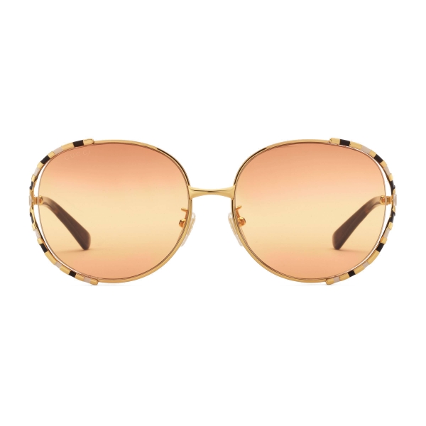 Gucci - Occhiali da Sole Rotondi in Metallo - Oro Avorio Nero - Gucci Eyewear