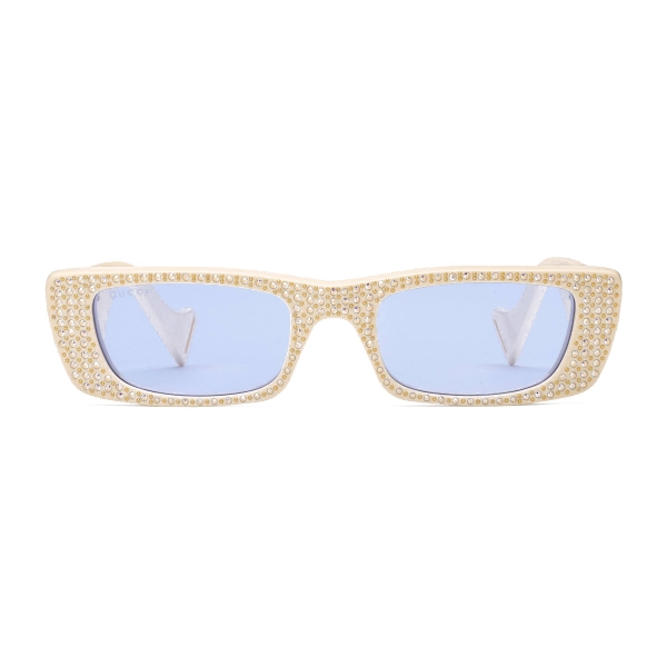Gucci - Rectangular Sunglasses with Crystals - Ivory - Gucci Eyewear