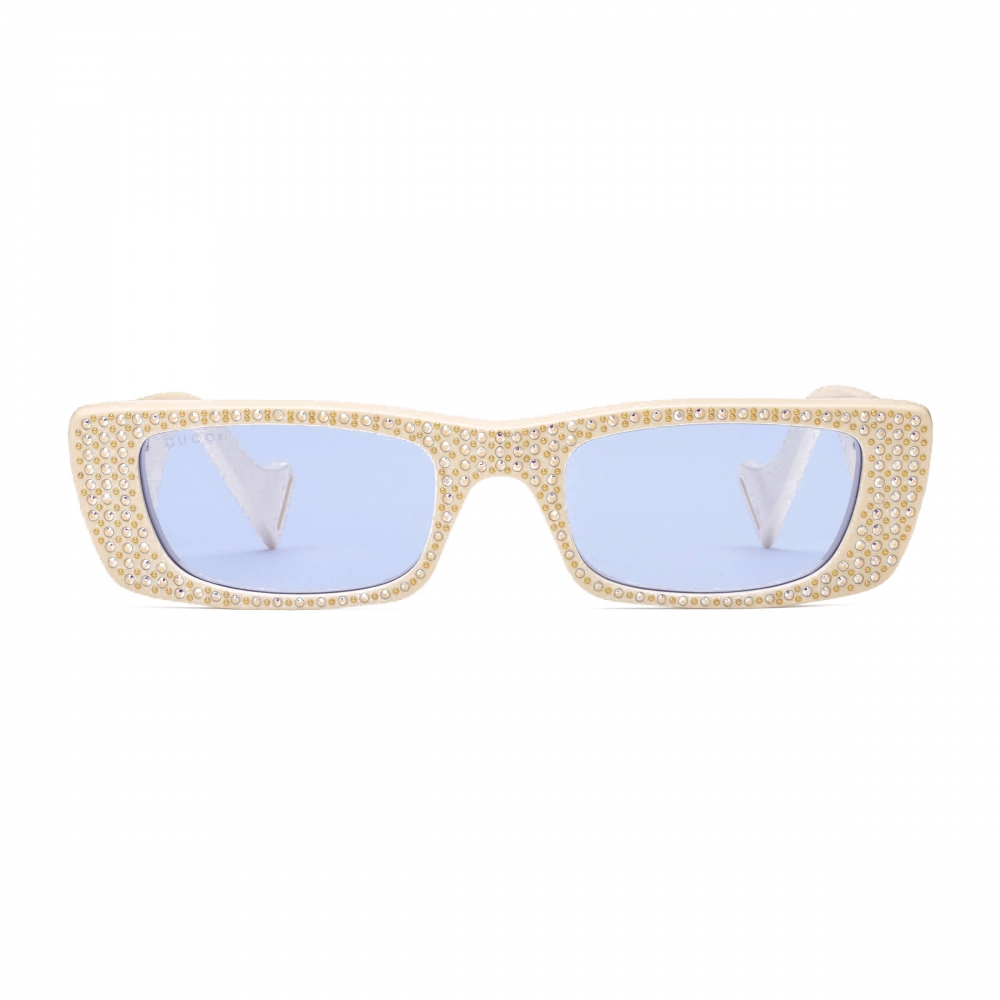 Gucci - Rectangular Sunglasses with Crystals - Ivory - Gucci