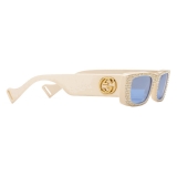 Gucci - Rectangular Sunglasses with Crystals - Ivory - Gucci Eyewear