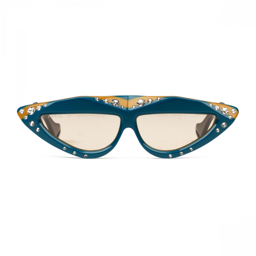 Meting je bent beschaving Gucci - Oval Sunglasses with Swarovski Crystals - Light Blue and Black - Gucci  Eyewear - Avvenice