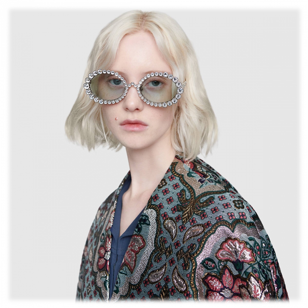 - Oval Sunglasses with Swarovski - Silver - Gucci Eyewear Avvenice