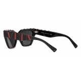 Valentino - Occhiale da Sole Squadrato in Acetato - Stud - Nero - Valentino Eyewear