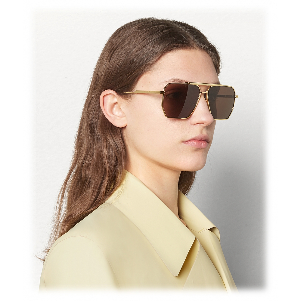 Bottega Veneta - Metal Aviator Sunglasses - Gold Brown - Sunglasses