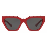 Valentino - Square Frame Acetate Sunglasses - Stud - Red - Valentino Eyewear