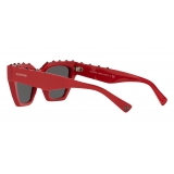 Valentino - Occhiale da Sole Squadrato in Acetato - Stud - Rosso - Valentino Eyewear