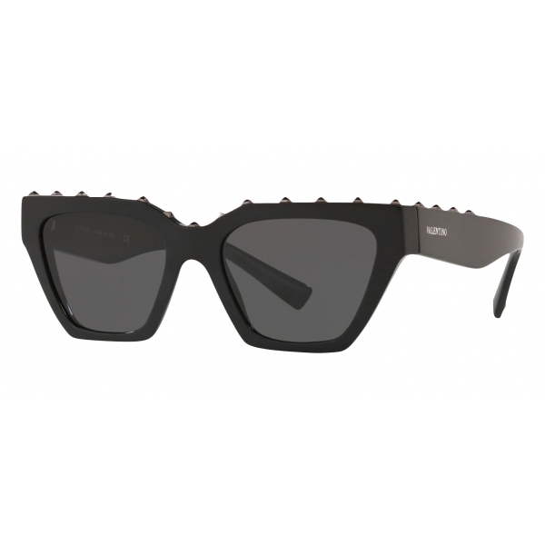 Valentino - Square Frame Acetate Sunglasses - Stud - Black - Logo - -