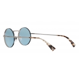 Valentino - Occhiale da Sole Tondo in Metallo - Blu - Valentino Eyewear