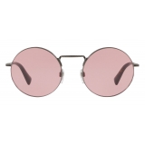 Valentino - Round Frame Metal Sunglasses - Lead - Valentino Eyewear