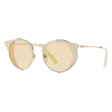 Valentino - Half-Rim Round Metal and Acetate Sunglasses with Mirrored Lens - Gold - Valentino Eyewear