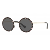 Valentino - Crystal Studded Round Frame Metal Sunglasses - Black - Valentino Eyewear